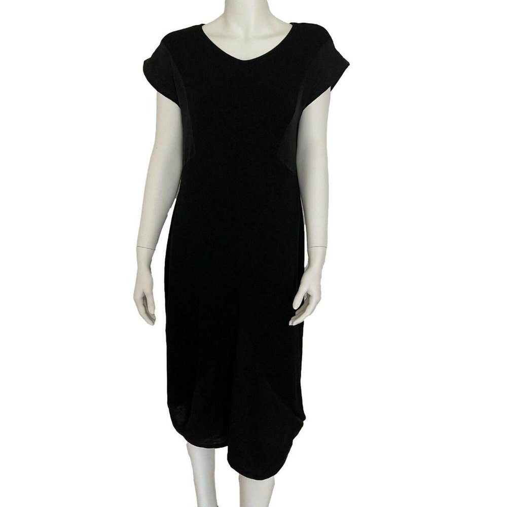 People Like Frank Black Linen Blend Dress Short Sleeve V Neck Women's Size XL